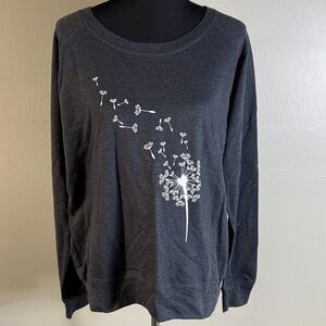 Dark Heather Gray Lightweight Sweatshirt White Dandelion Design Sz XL NWOT